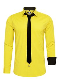 Rusty Neal Herren Langarmhemd, gelb, casual, Gr. XXL, unifarben, 60% Baumwolle, 37% Polyester, 3% Elasthan, Hemden, mit Krawatte