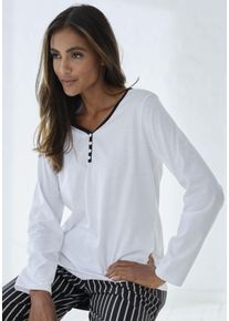 Vivance Dreams Damen Pyjamaoberteil, Gr. 36, weiß, Single Jersey, Obermaterial: 100% Baumwolle, modisch, Shirts, mit Paspel und kurzer