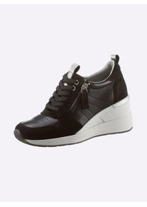 Heine Damen Sneaker, Gr. 39, schwarz, Leder, Glattleder, Veloursleder, modisch, Schuhe