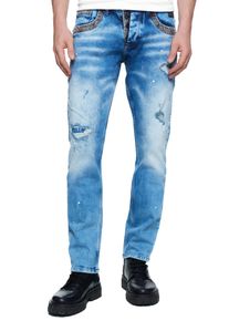 Rusty Neal Herren Straight-Jeans "YOKOTE", blau, casual, Gr. 32, mehrfarbig, 98% Baumwolle, 2% Elasthan, Jeans, mit farblich abgesetzten Details