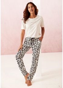 Vivance Dreams Damen Pyjama, Gr. 32, beige, Single Jersey, Obermaterial: 50% Baumwolle, 50% Viskose, animal-print, modisch, Homewear-Sets, mit