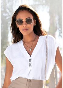 Lascana Damen Schlupfbluse, weiß, modisch, Gr. 34, unifarben, Web, Obermaterial: 100% Viskose, Blusen, mit modischen Knöpfen, luftige Kurzarmbluse,