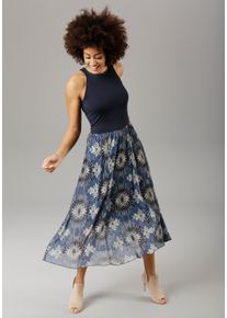 Damen Sommerkleid, blau, modisch, Gr. 34, Aniston SELECTED, Batikmuster, bedruckt, Jersey, Web, Georgette, Obermaterial: 95% Viskose, 5% Elasthan.
