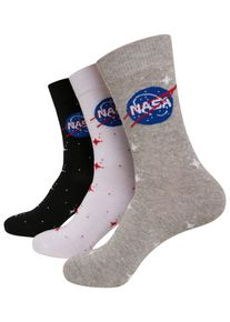MisterTee Herren Strümpfe "MisterTee Unisex NASA Insignia Socks 3-Pack", Gr. 35, schwarz-weiß, Baumwolle, Polyester, Elasthan, Socken