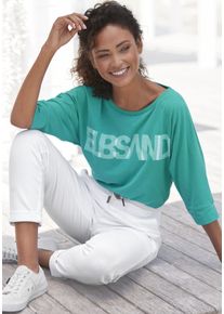 ELBSAND Damen 3/4-Arm-Shirt, grün, casual, Gr. L, unifarben, Jersey, Obermaterial: 50% Baumwolle, 50% Polyester, Shirts, mit Logodruck, Baumwoll-Mix,