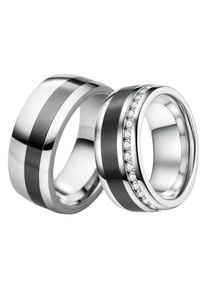 DOOSTI Trauring "Schmuck Geschenk Edelstahl Trauring Ehering Partnerring LIEBE", 58,mit Zirkonia, Edelstahl-Keramik, 9mm, schwarz, Edelstahl,