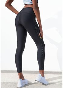 active by Lascana LASCANA ACTIVE Damen Leggings, schwarz, sportlich, Gr. 32, bedruckt, unifarben, Obermaterial: 82% Polyester, 18% Elasthan, Hosen, mit glänzendem