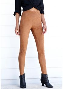 Lascana Damen Leggings, Gr. 36, braun, Samt, Obermaterial: 92% Polyester, 8% Elasthan, unifarben, casual, Hosen, in Velourleder-Optik