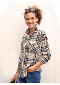 Casual Looks Damen Flanellbluse, blau, Gr. 36, gemustert, kariert, mehrfarbig, 100% Baumwolle, Blusen