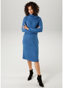 Aniston CASUAL Damen Strickkleid, blau, modisch, Gr. 48, unifarben, Strick, Obermaterial: 74% Polyacryl, 23% Nylon, 3% Elasthan, Kleider, mit