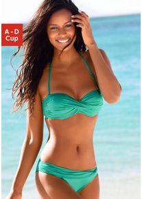Lascana Damen Bügel-Bandeau-Bikini, grün, Gr. 32, glänzend, unifarben, Polyamid, Bikini-Sets, mit verschiedenen Trägervarianten