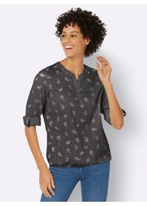 Inspirationen Damen Schlupfbluse, grau, Gr. 38, gemustert, mehrfarbig, bedruckt, 100% Baumwolle, Blusen