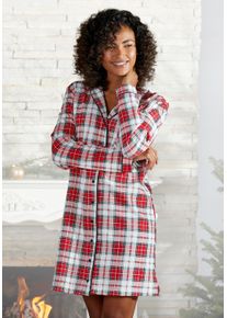 Lascana Damen Sleepshirt, Gr. 32, rot, Interlock, Obermaterial: 100% Baumwolle, kariert, festlich, Kleider, mit Karomuster und Paspeln