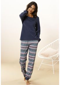 Vivance Dreams Damen Pyjama, Gr. 36, blau, Single Jersey, Obermaterial: 100% Baumwolle, ethno, Basic, Homewear-Sets, mit buntem Zick-Zack-Muster
