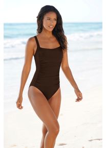 Lascana Damen Badeanzug, braun, Gr. 38, unifarben, Polyamid, Badeanzüge, mit Raffungen und Shaping-Effekt