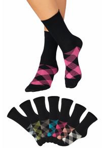 H.I.S. H.I.S Damen Socken, Gr. 35, schwarz, Polyamid, Baumwolle, Elasthan, Rhombenmuster, Socken, in angesagtem Rhombenmuster