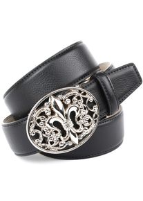Anthoni Crown Damen Ledergürtel, schwarz, Gr. 110, unifarben, Leder, Gürtel, mit Lilien Schließe