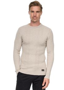 Rusty Neal Herren Strickpullover, beige, Gr. S, unifarben, 50% Polyacryl, 50% Baumwolle, Pullover, mit modernem Strickmuster