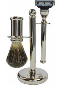 Golddachs Rasierset, silber, Rasiersets, mit Rasierer (Mach3) und Pinsel