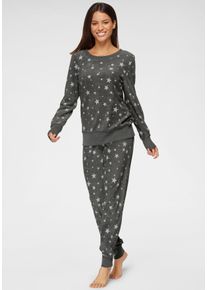 Vivance Dreams Damen Pyjama, Gr. 32, grau, Frottee, Obermaterial: 50% Baumwolle, 50% Polyester, gemustert, Basic, Homewear-Sets, mit Alloverdruck