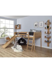 Hochbett Ticaa, B:217cm H:113cm L:205cm, beige, Jugendzimmer, Hochbetten, "Ekki", mit Rollrost wahlweise mit Matratze, Buche