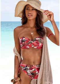Lascana Damen Bügel-Bandeau-Bikini-Top "Ava", rot, Gr. 32, bedruckt, Recycling-Polyamid, Bikini-Oberteile, im tropischen Design
