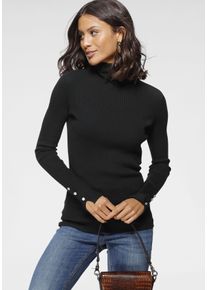 Laura Scott Damen Rollkragenpullover, schwarz, feminin, Gr. 44, unifarben, clean, Rippstrick, Obermaterial: 70% Viskose, 30% Polyamid, Pullover, mit