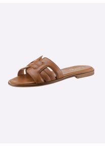 Heine Damen Pantolette, Gr. 38, braun, Leder, Glattleder, Rindsleder, modisch, Schuhe