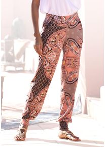 Lascana Damen Jerseyhose, orange, modisch, Gr. 34, bedruckt, Jersey, Obermaterial: 100% Viskose, Hosen, mit Paisleyprint und Taschen, Strandhose,