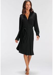 Bruno Banani Damen Kimono, Gr. 32, schwarz, Viskose, unifarben, Hausmäntel, mit schönen Spitzendetails