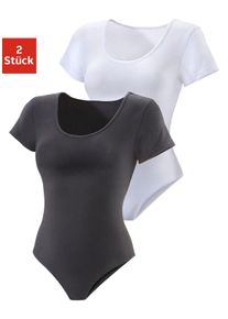 Vivance Damen T-Shirt-Body, Gr. 32, schwarz-weiß, Single Jersey, Obermaterial: 95% Baumwolle, 5% Elasthan, unifarben, Basic, Bodies, aus elastischer