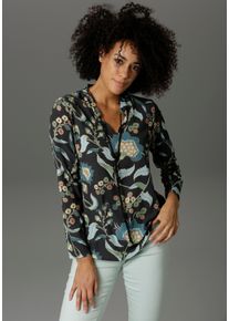 Aniston CASUAL Damen Schlupfbluse, schwarz, modisch, Gr. 48, bedruckt, geblümt, Cru00eape, Obermaterial: 98% Polyester, 2% Elasthan, Blusen, mit
