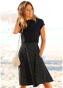 Beach Time BEACHTIME Damen Jerseykleid, schwarz, modisch, Gr. 44, unifarben mit Farbeinsatz, Jersey, Obermaterial: 100% Viskose, Kleider, mit Paperbag-Bund und