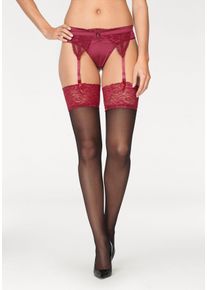 Lascana Damen Strapsstrümpfe, Gr. 36, rot, Polyamid, Elasthan, Netz, Colorblocking, Socken, mit kontrastfarbender Spitze
