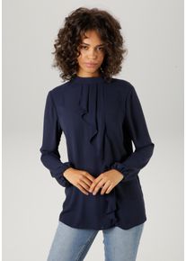 Aniston CASUAL Damen Langarmbluse, blau, modisch, Gr. 44, unifarben, Georgette, Web, Obermaterial: 100% Polyester, Blusen, mit kleinem Volant im
