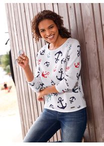 Casual Looks Damen Rundhalspullover "Pullover", blau, Gr. 40, gemustert, mehrfarbig, 100% Baumwolle, Pullover