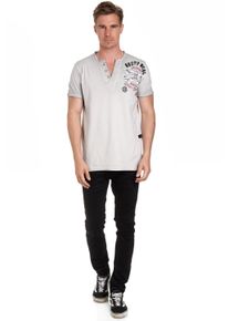 Rusty Neal Herren T-Shirt, grau, casual, Gr. XXXL, bedruckt, meliert, 100% Baumwolle, Shirts, mit modischer Knopfleiste