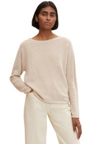 Tom Tailor Damen Strickpullover, beige, casual, Gr. S, Strukturmuster, Strick, Obermaterial: 100% Baumwolle, Pullover, mit modischer Struktur