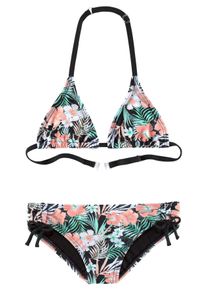 Chiemsee Kinder Triangel-Bikini, schwarz, Gr. 122, Polyamid, Bikini-Sets, mit floralem Design