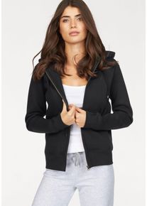 Damen Kapuzensweatshirt "Lady-Fit Premium hooded Sweat Jacket", schwarz, Basic, Gr. S, Fruit of the Loom, unifarben, angeraute Sweatware,