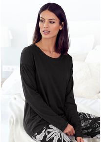 Lascana Damen Pyjamaoberteil, Gr. 36, schwarz, Single Jersey, Obermaterial: 50% Baumwolle, 50% Viskose, unifarben, feminin, Shirts, mit