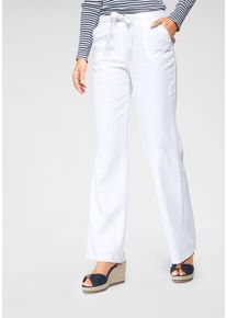 Aniston CASUAL Damen Leinenhose, weiß, Basic, Gr. 44, Leinenoptik, unifarben, Web, Obermaterial: 55% Leinen, 45% Viskose, Hosen, mit Bindeband