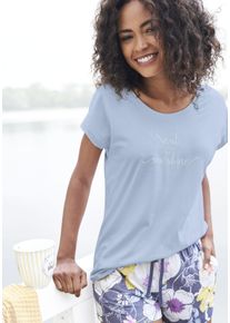 Vivance Dreams Damen T-Shirt, Gr. 36, blau, Single Jersey, Obermaterial: 50% Baumwolle, 50% Viskose, unifarben, bedruckt, feminin, Shirts, mit