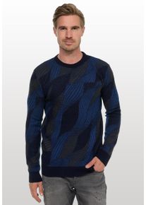 Rusty Neal Herren Strickpullover, blau, casual, Gr. S, mehrfarbig, 70% Polyacryl, 30% Baumwolle, Pullover, im angesagten Wellen-Design