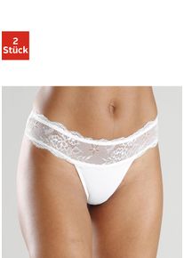 Vivance Damen String, Gr. 32, weiß, Spitze, Microfaser, Obermaterial: 90% Polyamid, 10% Elasthan, Unterhosen, im attraktiven Doppelpack mit Spitze