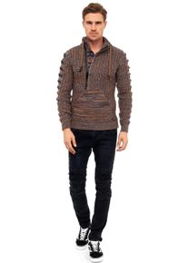 Rusty Neal Herren Strickpullover, braun, casual, Gr. M, unifarben, 75% Polyacryl, 25% Baumwolle, Pullover, mit stylischem Ausschnitt