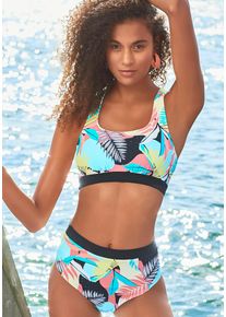 active by Lascana LASCANA ACTIVE Damen Highwaist-Bikini-Hose "Layne", bunt, Gr. 34, bedruckt, Recycling-Polyamid, Badehosen, mit kontrastfarbenem Bund