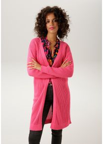 Aniston CASUAL Damen Strickjacke, pink, modisch, Gr. 38, unifarben, Netz, Strukturmuster, Strick, Obermaterial: 100% Baumwolle, Strickjacken, im