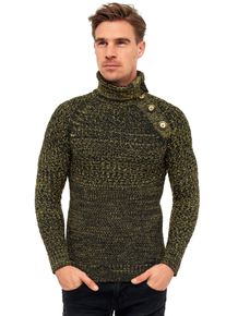 Rusty Neal Herren Strickpullover, gelb, casual, Gr. S, meliert, 70% Polyacryl, 30% Baumwolle, Pullover, mit modischen Zierknöpfen