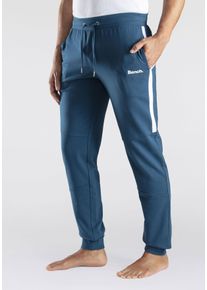 Herren Sweathose, BENCH. LOUNGEWEAR, Gr. 60, blau, Sweatware, Obermaterial: 60% Baumwolle, 40% Polyester, unifarben mit Farbeinsatz, Basic, Hosen,